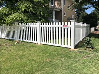 <b>4 foot high white pvc picket fence with Dog ear pickets and contemporary picket style</b>